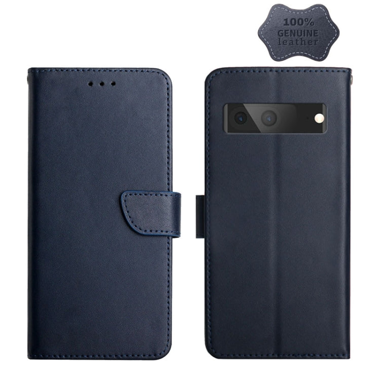 For Google Pixel 7 Genuine Leather Fingerprint-proof Horizontal Flip Phone Case(Blue) - Google Cases by buy2fix | Online Shopping UK | buy2fix