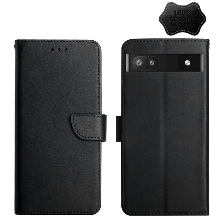 For Google Pixel 6a Genuine Leather Fingerprint-proof Horizontal Flip Phone Case(Black) - Google Cases by buy2fix | Online Shopping UK | buy2fix