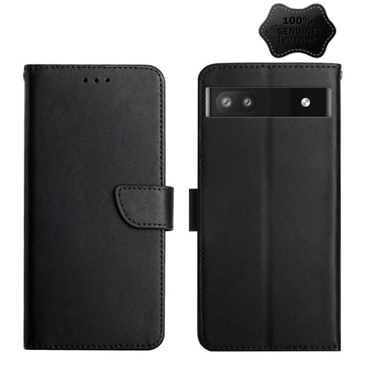 For Google Pixel 6a Genuine Leather Fingerprint-proof Horizontal Flip Phone Case(Black) - Google Cases by buy2fix | Online Shopping UK | buy2fix