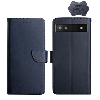 For Google Pixel 6a Genuine Leather Fingerprint-proof Horizontal Flip Phone Case(Blue) - Google Cases by buy2fix | Online Shopping UK | buy2fix