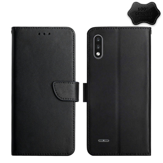 For LG K22 Genuine Leather Fingerprint-proof Flip Phone Case(Black) - LG Cases by buy2fix | Online Shopping UK | buy2fix