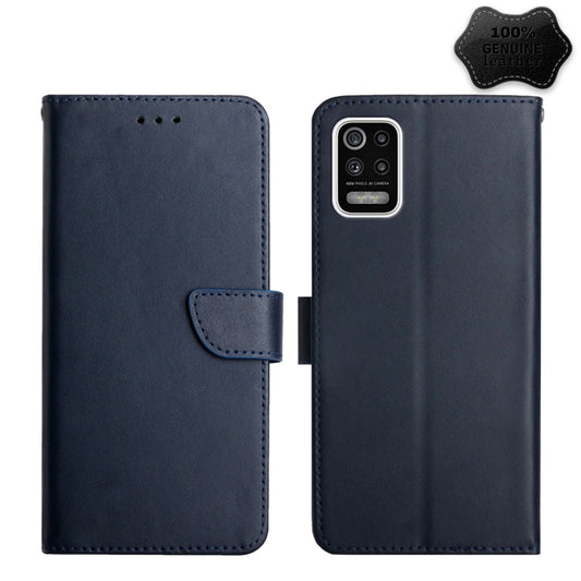 For LG K52 Genuine Leather Fingerprint-proof Flip Phone Case(Blue) - LG Cases by buy2fix | Online Shopping UK | buy2fix