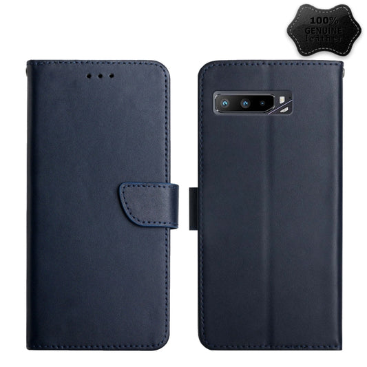 For Asus ROG Phone 3 ZS661KS Genuine Leather Fingerprint-proof Flip Phone Case(Blue) - ASUS Cases by buy2fix | Online Shopping UK | buy2fix