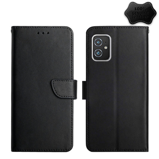 For Asus Zenfone 8 ZS590KS Genuine Leather Fingerprint-proof Flip Phone Case(Black) - ASUS Cases by buy2fix | Online Shopping UK | buy2fix