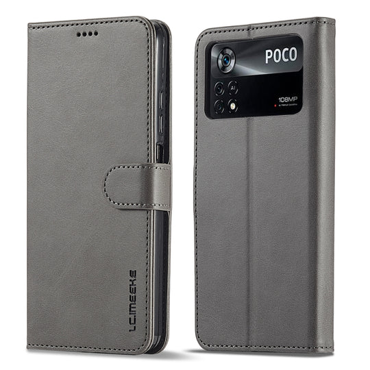 For Xiaomi Poco M4 Pro LC.IMEEKE Calf Texture Leather Phone Case(Grey)