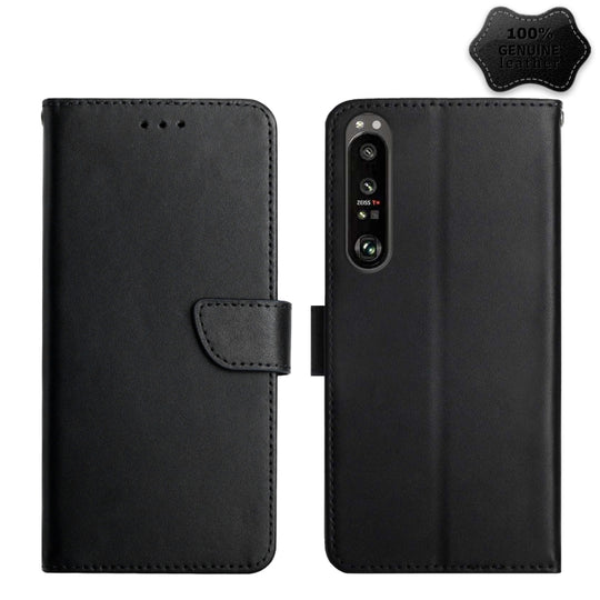 For Sony Xperia 1 III Genuine Leather Fingerprint-proof Flip Phone Case(Black)