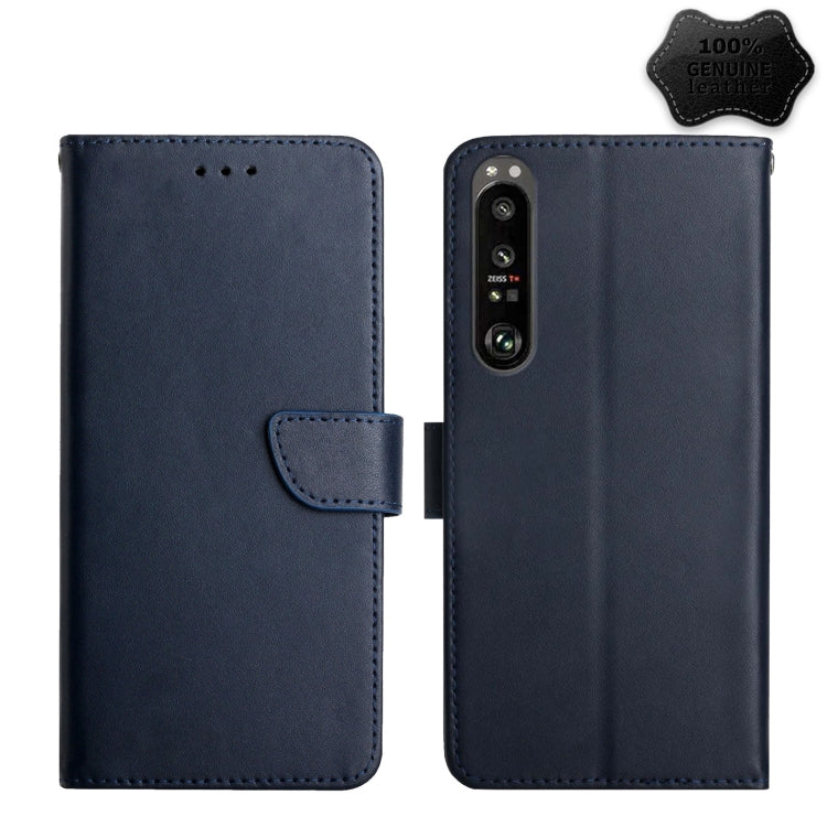 For Sony Xperia 5 III Genuine Leather Fingerprint-proof Flip Phone Case(Blue) - Sony Cases by buy2fix | Online Shopping UK | buy2fix