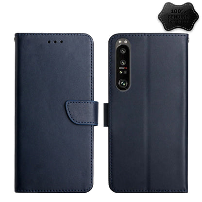 For Sony Xperia 5 III Genuine Leather Fingerprint-proof Flip Phone Case(Blue) - Sony Cases by buy2fix | Online Shopping UK | buy2fix