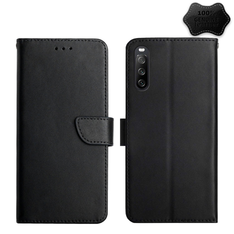 For Sony Xperia 10 III Genuine Leather Fingerprint-proof Flip Phone Case(Black) - Sony Cases by buy2fix | Online Shopping UK | buy2fix