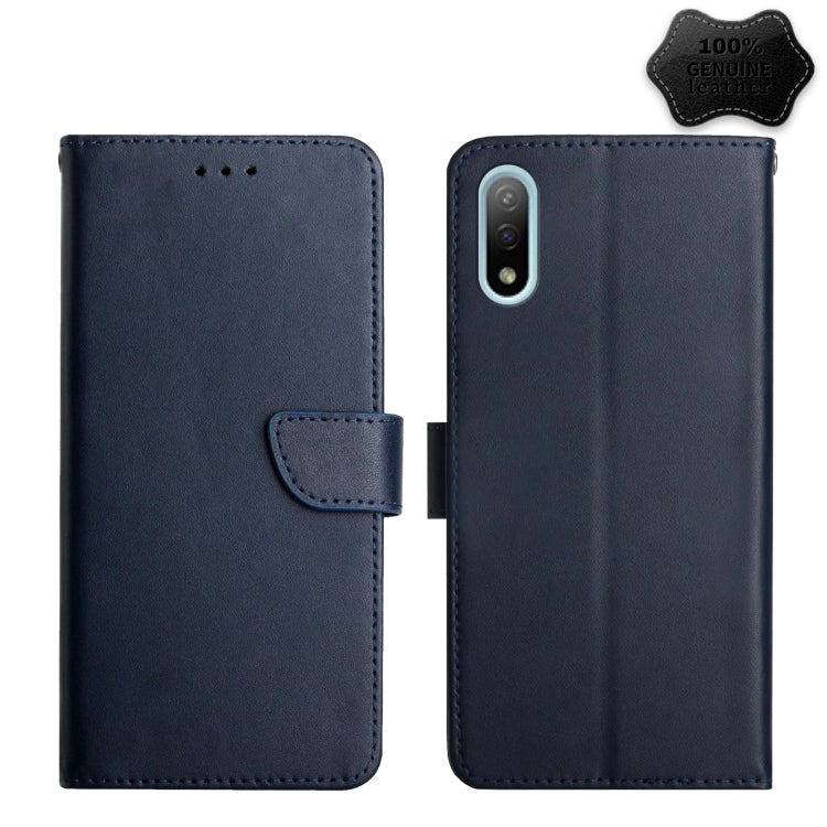 For Sony Xperia Ace II Genuine Leather Fingerprint-proof Flip Phone Case(Blue) - Sony Cases by buy2fix | Online Shopping UK | buy2fix