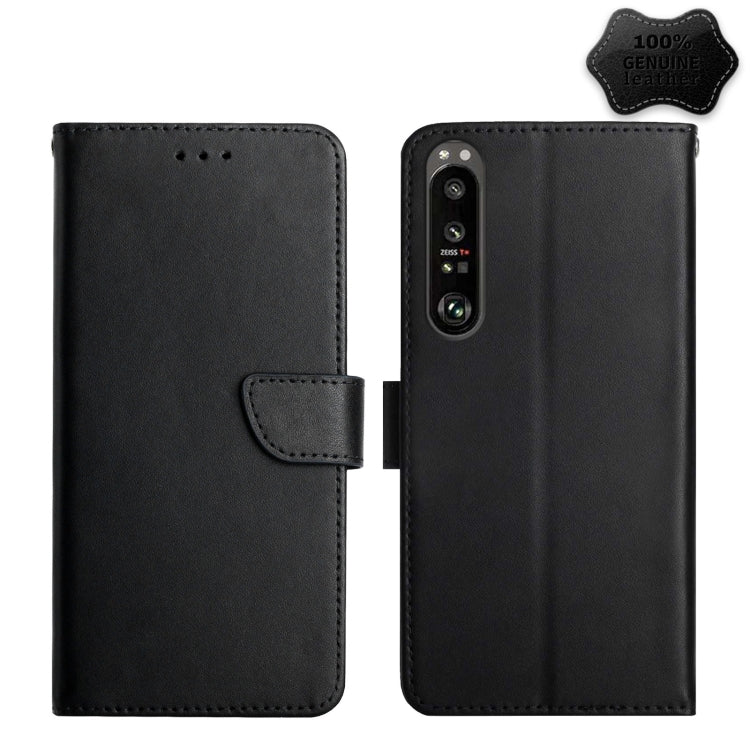 For Sony Xperia 1 IV Genuine Leather Fingerprint-proof Flip Phone Case(Black) - Sony Cases by buy2fix | Online Shopping UK | buy2fix