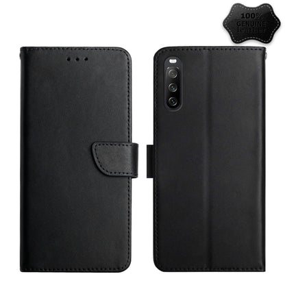 For Sony Xperia 10 IV Genuine Leather Fingerprint-proof Flip Phone Case(Black) - Sony Cases by buy2fix | Online Shopping UK | buy2fix