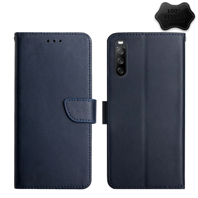 For Sony Xperia 10 IV Genuine Leather Fingerprint-proof Flip Phone Case(Blue) - Sony Cases by buy2fix | Online Shopping UK | buy2fix