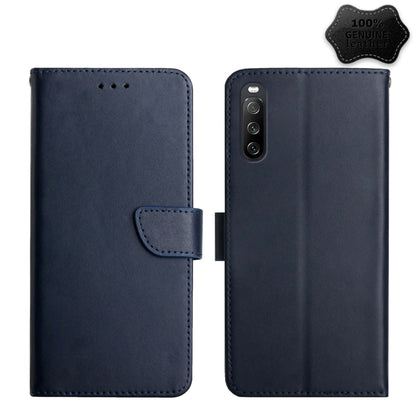 For Sony Xperia 10 IV Genuine Leather Fingerprint-proof Flip Phone Case(Blue) - Sony Cases by buy2fix | Online Shopping UK | buy2fix