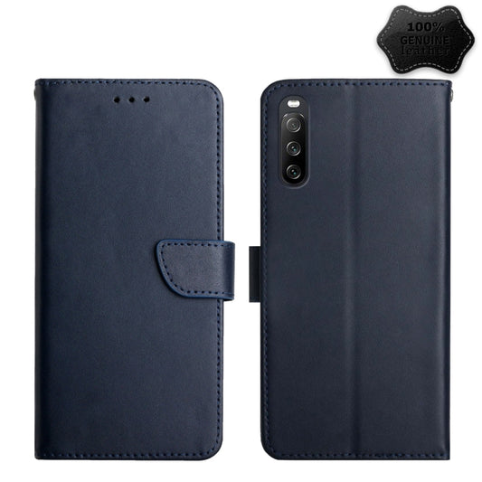 For Sony Xperia 10 IV Genuine Leather Fingerprint-proof Flip Phone Case(Blue) - Sony Cases by buy2fix | Online Shopping UK | buy2fix