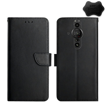 For Sony Xperia Pro-I Genuine Leather Fingerprint-proof Flip Phone Case(Black) - Sony Cases by buy2fix | Online Shopping UK | buy2fix