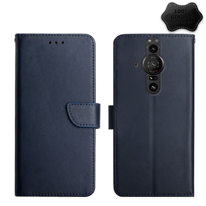 For Sony Xperia Pro-I Genuine Leather Fingerprint-proof Flip Phone Case(Blue) - Sony Cases by buy2fix | Online Shopping UK | buy2fix