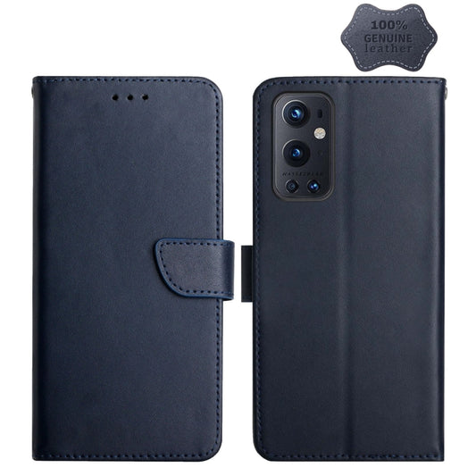 For OnePlus 9 Pro Genuine Leather Fingerprint-proof Horizontal Flip Phone Case(Blue) - OnePlus Cases by buy2fix | Online Shopping UK | buy2fix