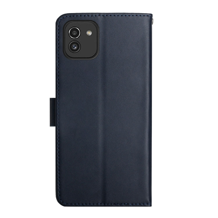 For Samsung Galaxy A03 166mm Genuine Leather Fingerprint-proof Horizontal Flip Phone Case(Blue) - Galaxy Phone Cases by buy2fix | Online Shopping UK | buy2fix