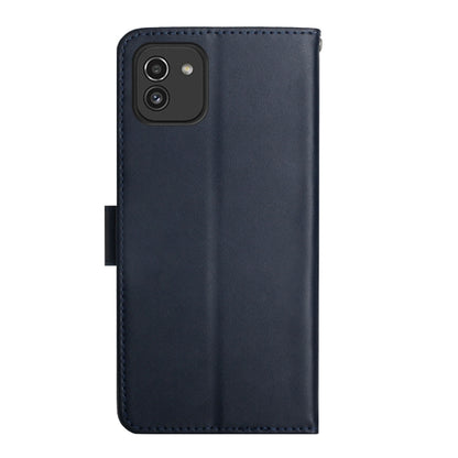 For Samsung Galaxy A03 166mm Genuine Leather Fingerprint-proof Horizontal Flip Phone Case(Blue) - Galaxy Phone Cases by buy2fix | Online Shopping UK | buy2fix