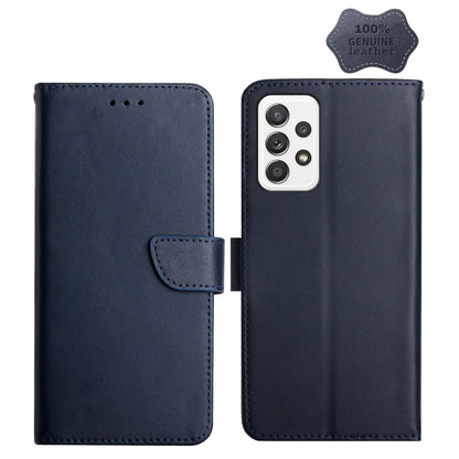 For Samsung Galaxy A73 5G Genuine Leather Fingerprint-proof Horizontal Flip Phone Case(Blue) - Galaxy Phone Cases by buy2fix | Online Shopping UK | buy2fix
