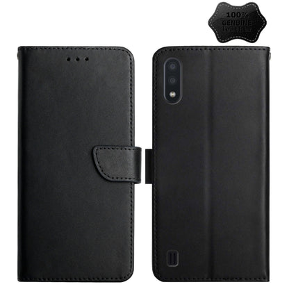 For Samsung Galaxy A01 Genuine Leather Fingerprint-proof Horizontal Flip Phone Case(Black) - Galaxy Phone Cases by buy2fix | Online Shopping UK | buy2fix