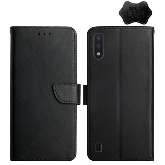For Samsung Galaxy A01 Genuine Leather Fingerprint-proof Horizontal Flip Phone Case(Black) - Galaxy Phone Cases by buy2fix | Online Shopping UK | buy2fix