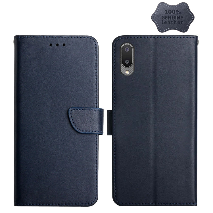 For Samsung Galaxy A02 Genuine Leather Fingerprint-proof Horizontal Flip Phone Case(Blue) - Galaxy Phone Cases by buy2fix | Online Shopping UK | buy2fix