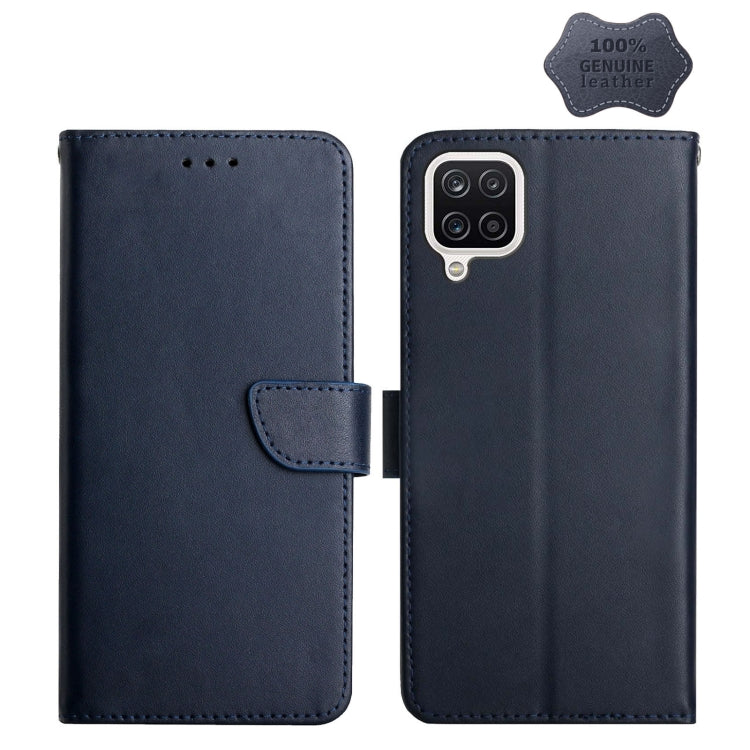 For Samsung Galaxy A12 Genuine Leather Fingerprint-proof Horizontal Flip Phone Case(Blue) - Galaxy Phone Cases by buy2fix | Online Shopping UK | buy2fix