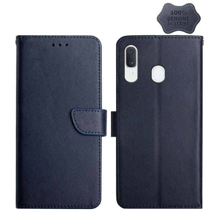For Samsung Galaxy A20e Genuine Leather Fingerprint-proof Horizontal Flip Phone Case(Blue) - Galaxy Phone Cases by buy2fix | Online Shopping UK | buy2fix