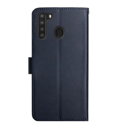 For Samsung Galaxy A21 Genuine Leather Fingerprint-proof Horizontal Flip Phone Case(Blue) - Galaxy Phone Cases by buy2fix | Online Shopping UK | buy2fix
