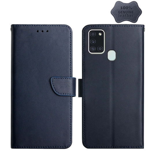 For Samsung Galaxy A21s Genuine Leather Fingerprint-proof Horizontal Flip Phone Case(Blue) - Galaxy Phone Cases by buy2fix | Online Shopping UK | buy2fix