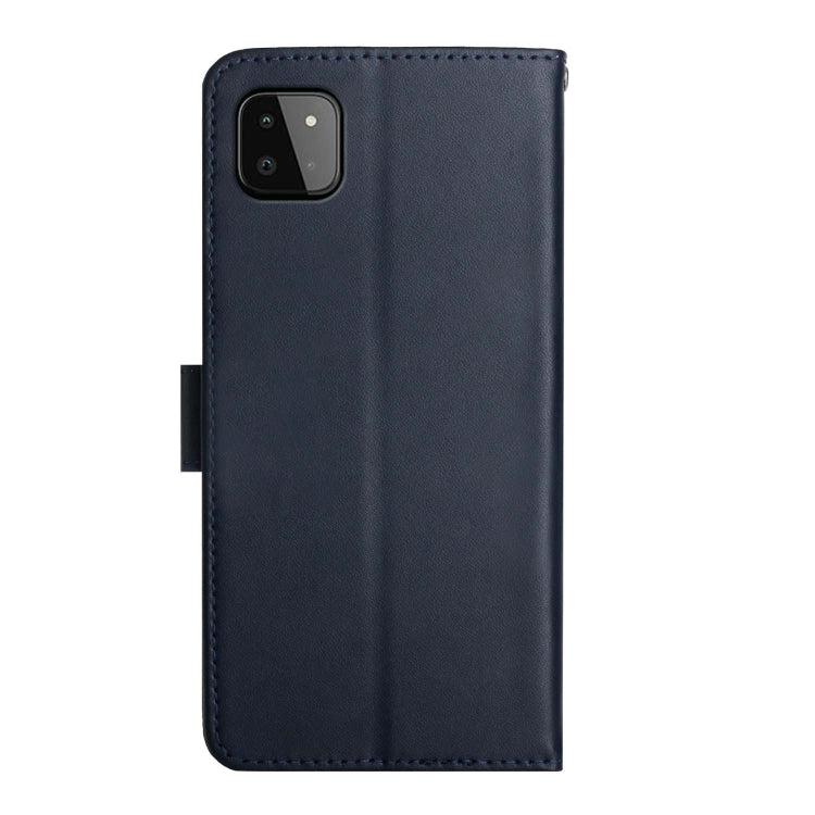 For Samsung Galaxy A22 5G Genuine Leather Fingerprint-proof Horizontal Flip Phone Case(Blue) - Galaxy Phone Cases by buy2fix | Online Shopping UK | buy2fix