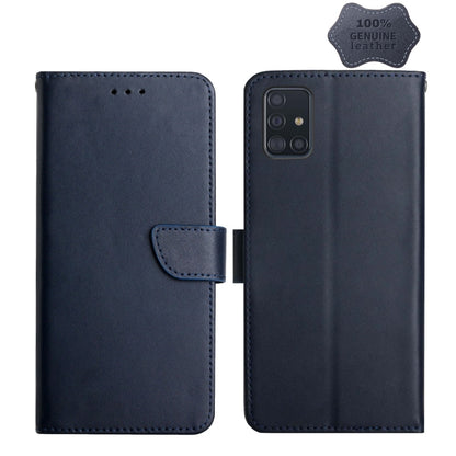 For Samsung Galaxy A51 Genuine Leather Fingerprint-proof Horizontal Flip Phone Case(Blue) - Galaxy Phone Cases by buy2fix | Online Shopping UK | buy2fix