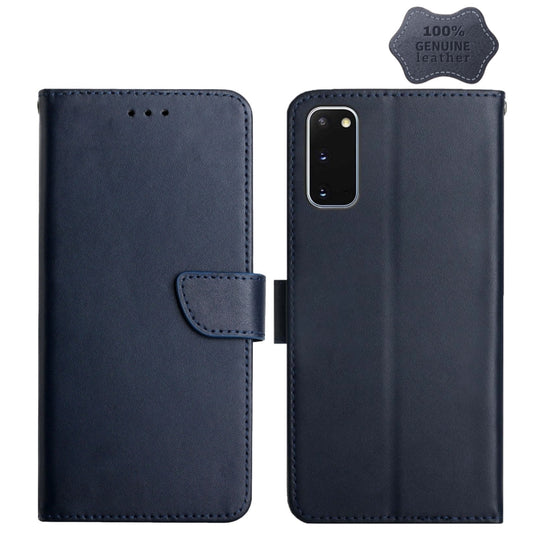 For Samsung Galaxy S20 Genuine Leather Fingerprint-proof Horizontal Flip Phone Case(Blue)