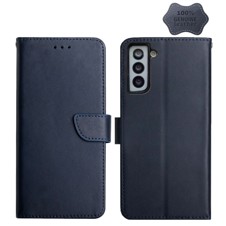 For Samsung Galaxy S21+ 5G Genuine Leather Fingerprint-proof Horizontal Flip Phone Case(Blue) - Galaxy S21+ 5G Cases by buy2fix | Online Shopping UK | buy2fix