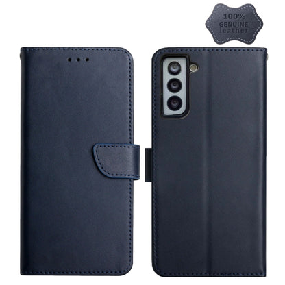 For Samsung Galaxy S21+ 5G Genuine Leather Fingerprint-proof Horizontal Flip Phone Case(Blue) - Galaxy S21+ 5G Cases by buy2fix | Online Shopping UK | buy2fix