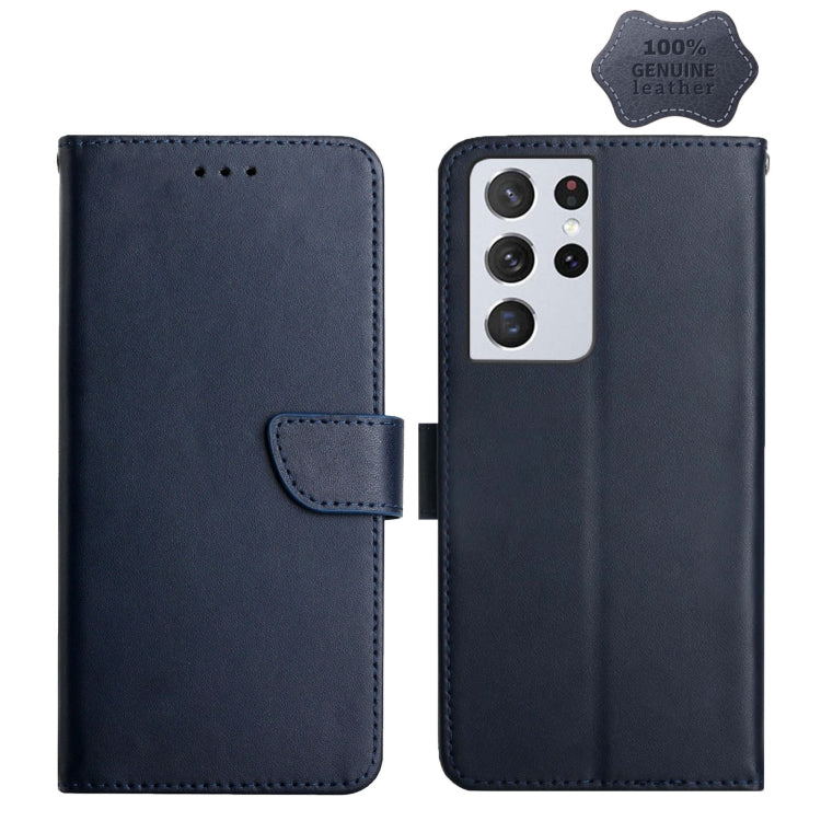 For Samsung Galaxy S21 Ultra 5G Genuine Leather Fingerprint-proof Horizontal Flip Phone Case(Blue) - Galaxy S21 Ultra 5G Cases by buy2fix | Online Shopping UK | buy2fix