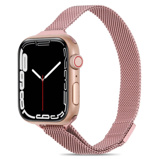 Milanese Small Waist Watch Band For Apple Watch Ultra 49mm&Watch Ultra 2 49mm / Series 9&8&7 45mm / SE 3&SE 2&6&SE&5&4 44mm / 3&2&1 42mm(Rose Pink)