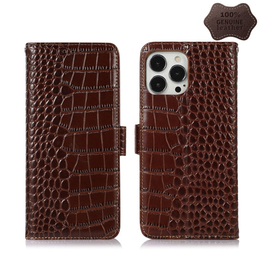 For iPhone 13 Pro Crocodile Top Layer Cowhide Leather Phone Case (Brown) - iPhone 13 Pro Cases by buy2fix | Online Shopping UK | buy2fix