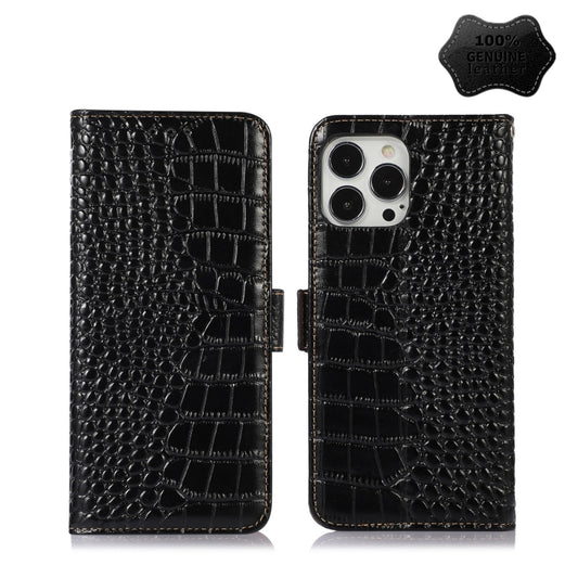 For iPhone 13 Pro Max Crocodile Top Layer Cowhide Leather Phone Case (Black) - iPhone 13 Pro Max Cases by buy2fix | Online Shopping UK | buy2fix