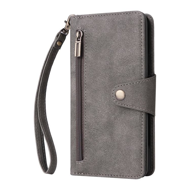 For Google Pixel 3A Rivet Buckle 9 Cards Three Fold Leather Phone Case(Grey) by buy2fix