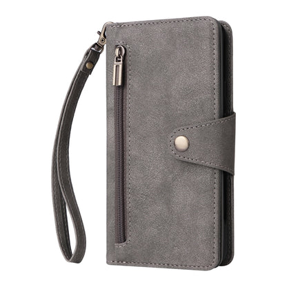 For Google Pixel 3A Rivet Buckle 9 Cards Three Fold Leather Phone Case(Grey) by buy2fix