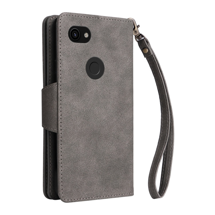 For Google Pixel 3A Rivet Buckle 9 Cards Three Fold Leather Phone Case(Grey) by buy2fix