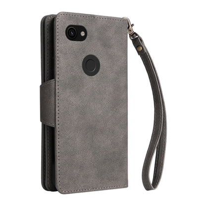 For Google Pixel 3A Rivet Buckle 9 Cards Three Fold Leather Phone Case(Grey) by buy2fix
