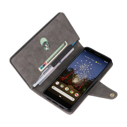 For Google Pixel 3A Rivet Buckle 9 Cards Three Fold Leather Phone Case(Grey) by buy2fix