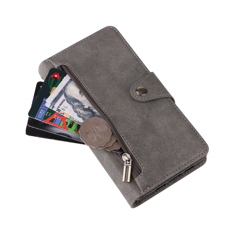 For Google Pixel 3A Rivet Buckle 9 Cards Three Fold Leather Phone Case(Grey) by buy2fix