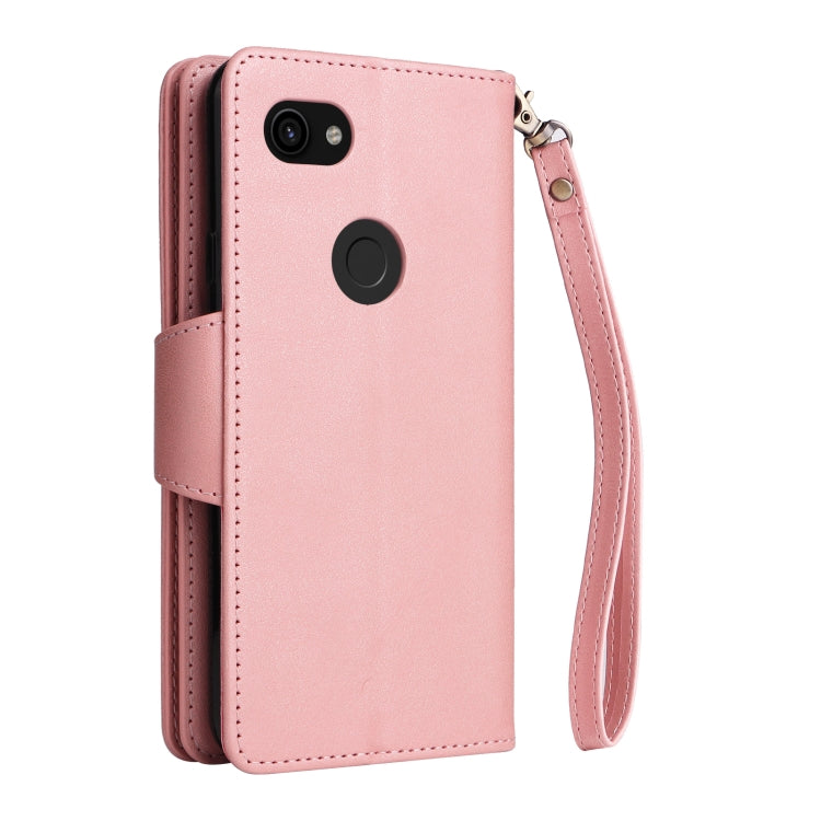 For Google Pixel 3A Rivet Buckle 9 Cards Three Fold Leather Phone Case(Rose Gold) by buy2fix
