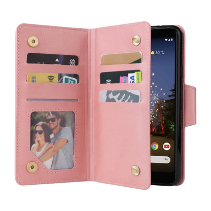 For Google Pixel 3A Rivet Buckle 9 Cards Three Fold Leather Phone Case(Rose Gold) by buy2fix