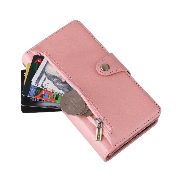 For Google Pixel 3A Rivet Buckle 9 Cards Three Fold Leather Phone Case(Rose Gold) by buy2fix